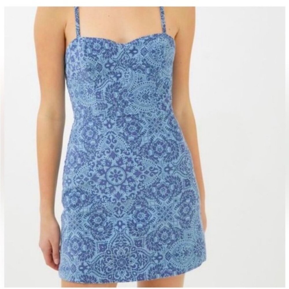 Urban Outfitters Blue Motif Paisley Suede Mini Dress
